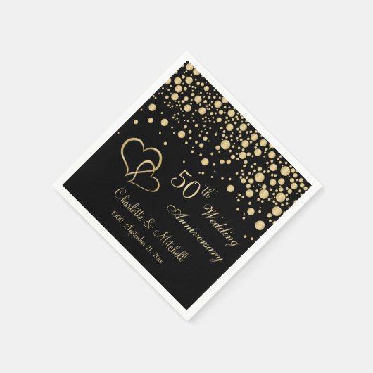 Gouden confetti, harten 50ste bruiloft Jubileum Servet (Hoek)