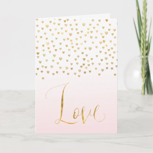 Gouden Confetti Harten Blush Roze Ombre Liefde Kaart (Voorkant)