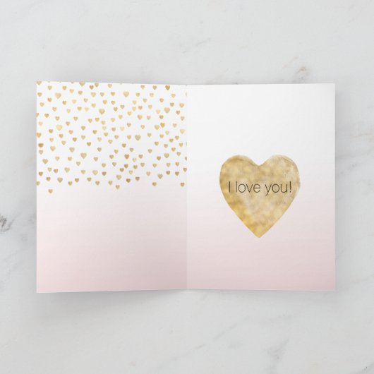 Gouden Confetti Harten Blush Roze Ombre Liefde Kaart (Binnen)