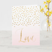 Gouden Confetti Harten Blush Roze Ombre Liefde Kaart (Gele Bloem)