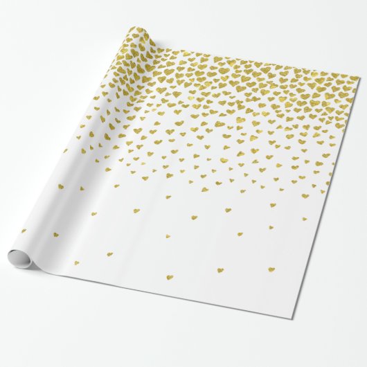 Gouden Confetti harten Cadeaupapier (Uitgerold)