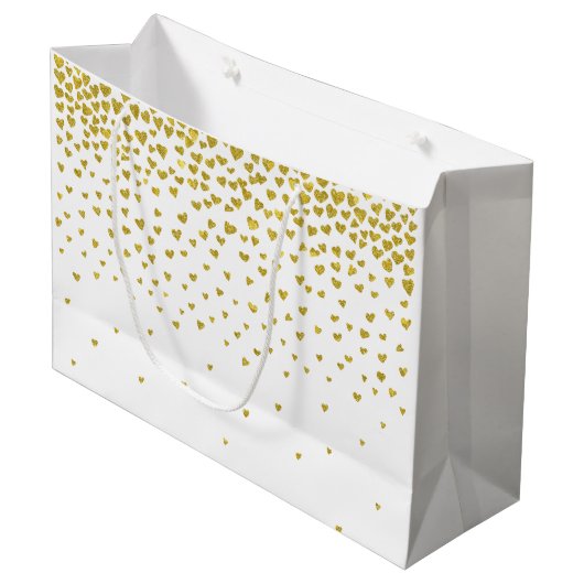 Gouden Confetti harten Large Cadeautasje (Voorkant Gekanteld)