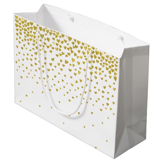 Gouden Confetti harten Large Cadeautasje (Achterkant Gekanteld)