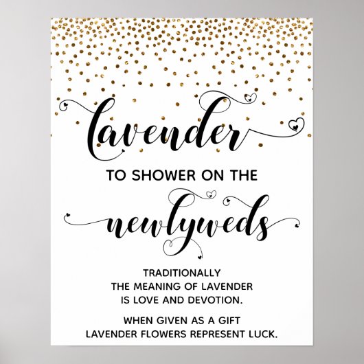 Gouden Confetti Harten Regen met Lavendel Bord Poster (Voorkant)