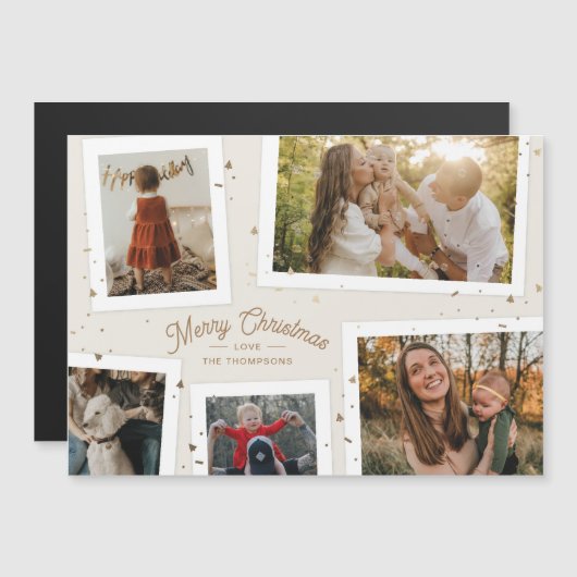 Gouden Confetti Herinneringen Kerstmis Fotomagneet Magnetische Uitnodiging (Voorkant / Achterkant)