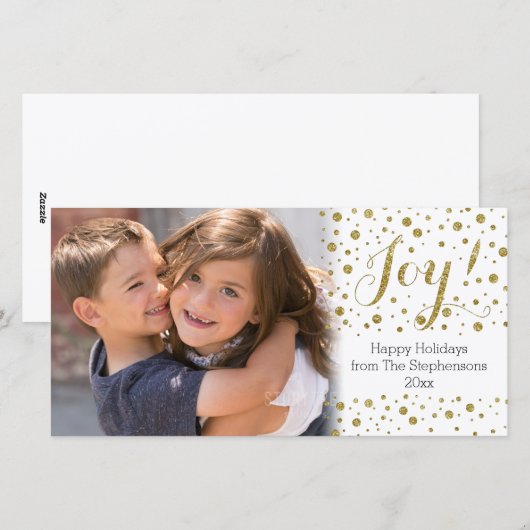 Gouden Confetti Joy vakantie fotokaart Feestdagenkaart (Voorkant / Achterkant)