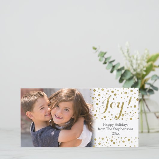 Gouden Confetti Joy vakantie fotokaart Feestdagenkaart (Staand voorkant)