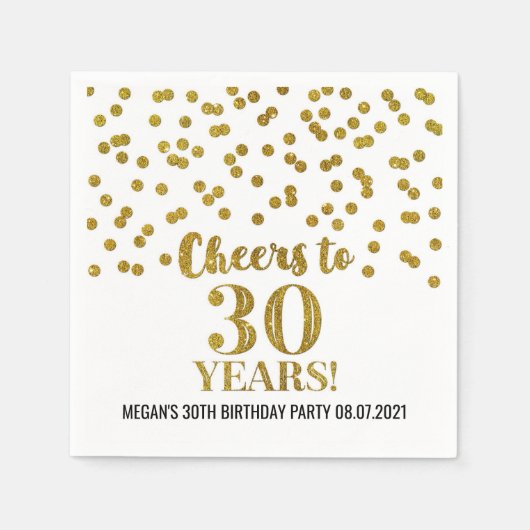 Gouden Confetti juicht 30 jaar Servet (Voorkant)