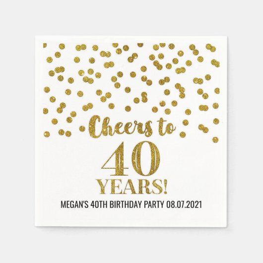 Gouden Confetti juicht 40 jaar Servet (Voorkant)