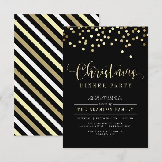 Gouden Confetti kerstdiner uitnodiging (Voorkant / Achterkant)