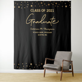 Gouden confetti Klas van 2021 achtergrond graduati Wandkleed