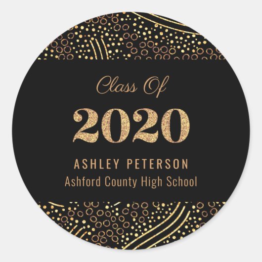Gouden Confetti Klasse van 2020 Black Graduation P Ronde Sticker (Voorkant)