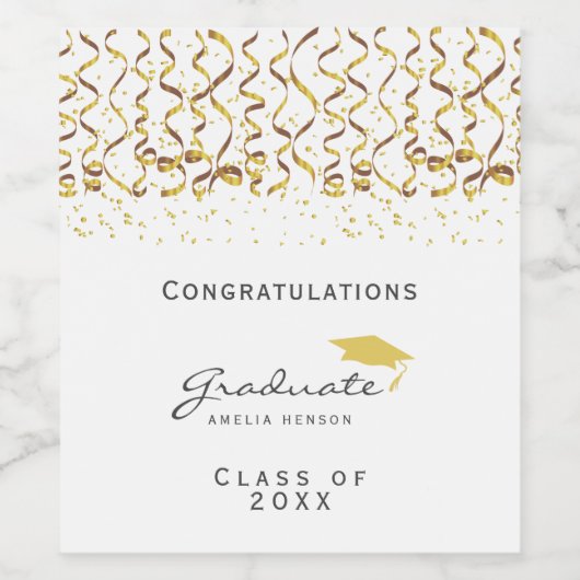 Gouden Confetti Klasse van 2025 Afstuderen Wijn Etiket (Enkel label)