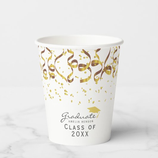 Gouden Confetti Klasse van Afstuderen Papieren Bekers (Achterkant)