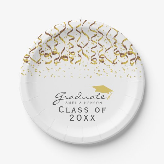 Gouden Confetti Klasse van Afstuderen Papieren Bordje (Voorkant)