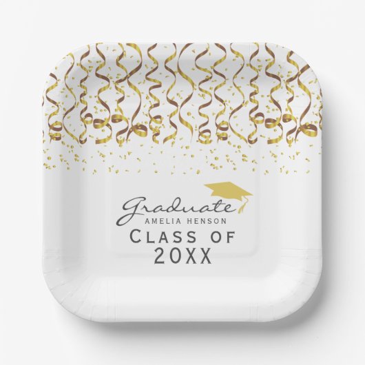 Gouden Confetti Klasse van Afstuderen Papieren Bordje (Voorkant)