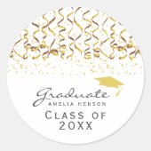 Gouden Confetti Klasse van Graduation Cap Ronde Sticker (Voorkant)