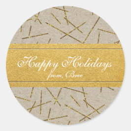 Gouden Confetti Kraft Papier Rustieke Kerststicker Ronde Sticker