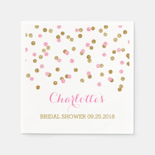 Gouden Confetti Lichtroze Vrijgezellenfeest Servetten (Voorkant)