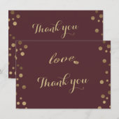 Gouden Confetti Liefde Bourgondië bruiloft Dank u Bedankkaart (Voorkant / Achterkant)