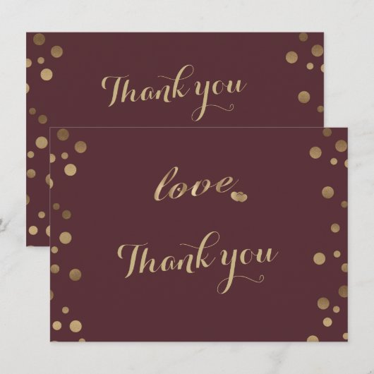 Gouden Confetti Liefde Bourgondië bruiloft Dank u Bedankkaart (Voorkant / Achterkant)
