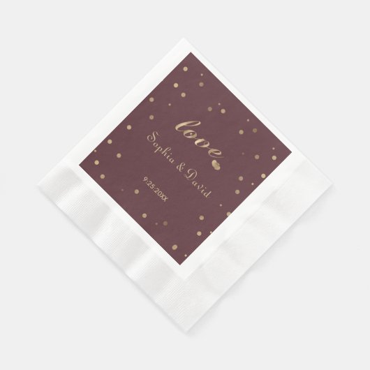 Gouden Confetti Liefde Bourgondië Bruiloft Servet (Hoek)