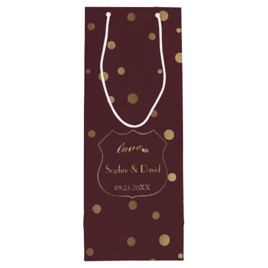 Gouden Confetti Liefde Bourgondië Bruiloft Wijn Cadeautas (Achterkant)