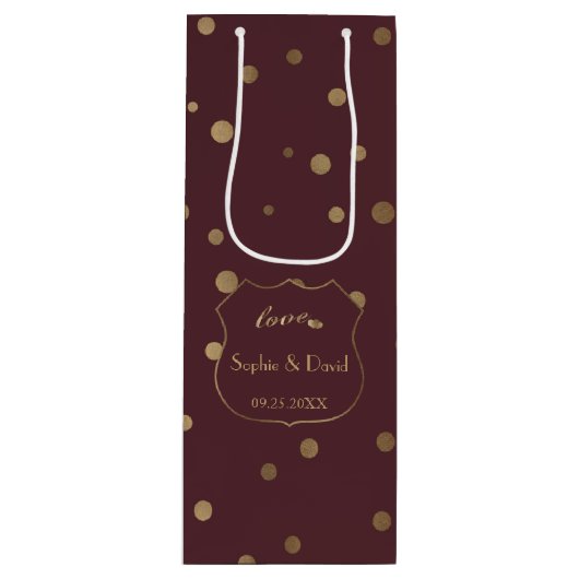 Gouden Confetti Liefde Bourgondië Bruiloft Wijn Cadeautas (Voorkant)