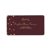 Gouden Confetti Liefde Burgundy Bruiloft Etiket (Voorkant)