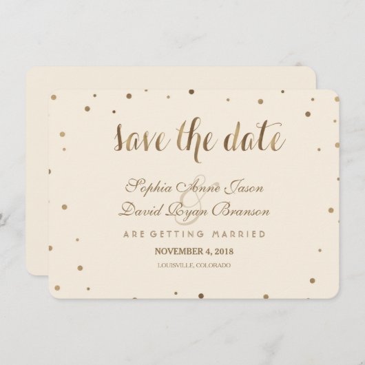 Gouden Confetti Liefde Champagne Trouwkaart Save T Save The Date (Voorkant / Achterkant)
