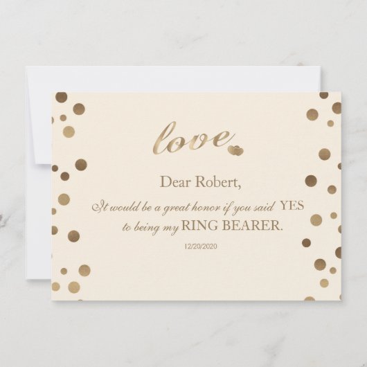 Gouden Confetti Liefde Champagne Trouwring Drager Kaart (Achterkant)