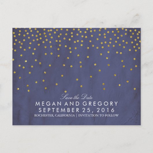  gouden confetti marine bewaar de datum aankondigingskaart (Voorkant)