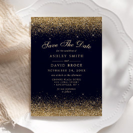 Gouden Confetti Marineblauw Modern Save The Date