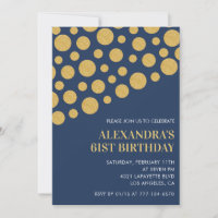 Gouden confetti marineblauwe uitnodigingen voor 61