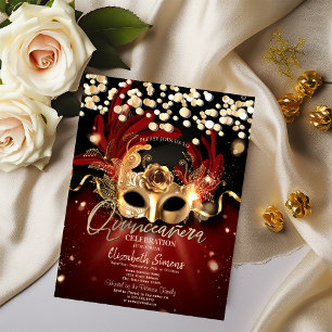 Gouden confetti-masker rode Quinceañera Kaart