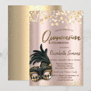 Gouden Confetti Masker Roze Goud Quinceañera Kaart