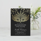 Gouden Confetti Masquerade Sweet 16 Party Invitati Kaart (Staand voorkant)