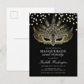Gouden Confetti Masquerade Sweet 16 Party Uitnodiging Briefkaart (Voorkant / Achterkant)