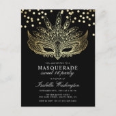 Gouden Confetti Masquerade Sweet 16 Party Uitnodiging Briefkaart (Voorkant)