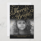 Gouden Confetti Merry Bright Custom Photo Card Feestdagenkaart (Voorkant)