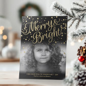 Gouden Confetti Merry Bright Custom Photo Card Feestdagenkaart