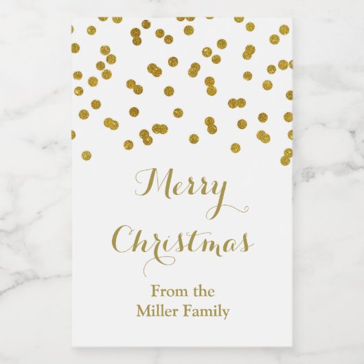 Gouden Confetti Merry Christmas Custom Label Voedselcontainer Etiket (Enkel label)