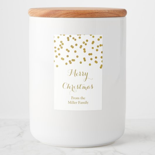 Gouden Confetti Merry Christmas Custom Label Voedselcontainer Etiket (Voorkant)
