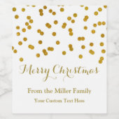Gouden Confetti Merry Christmas Wine Label Wijn Etiket (Enkel label)