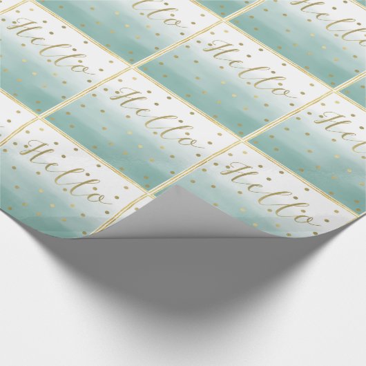 Gouden Confetti Mint Waterverf Hallo Cadeaupapier (Hoek)