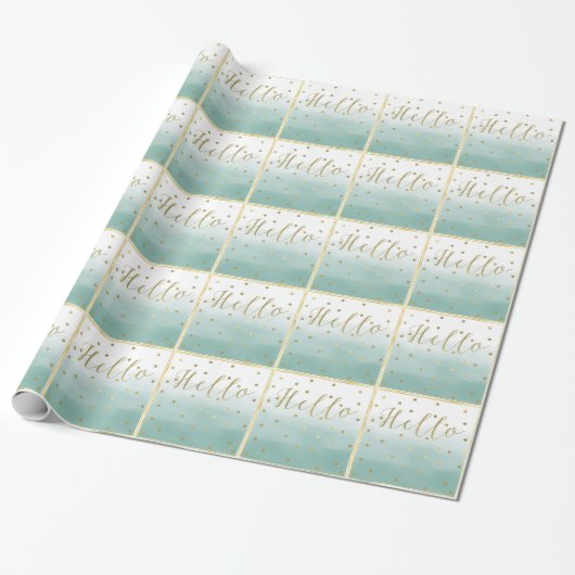 Gouden Confetti Mint Waterverf Hallo Cadeaupapier (Uitgerold)