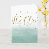 Gouden Confetti Mint Waterverf Hallo Kaart (Gele Bloem)