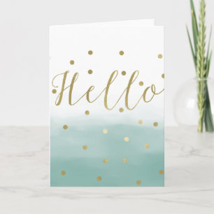 Gouden Confetti Mint Waterverf Hallo Kaart