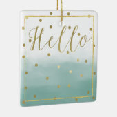 Gouden Confetti Mint Waterverf Hallo Keramisch Ornament (Rechts)