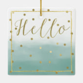 Gouden Confetti Mint Waterverf Hallo Keramisch Ornament (Achterkant)